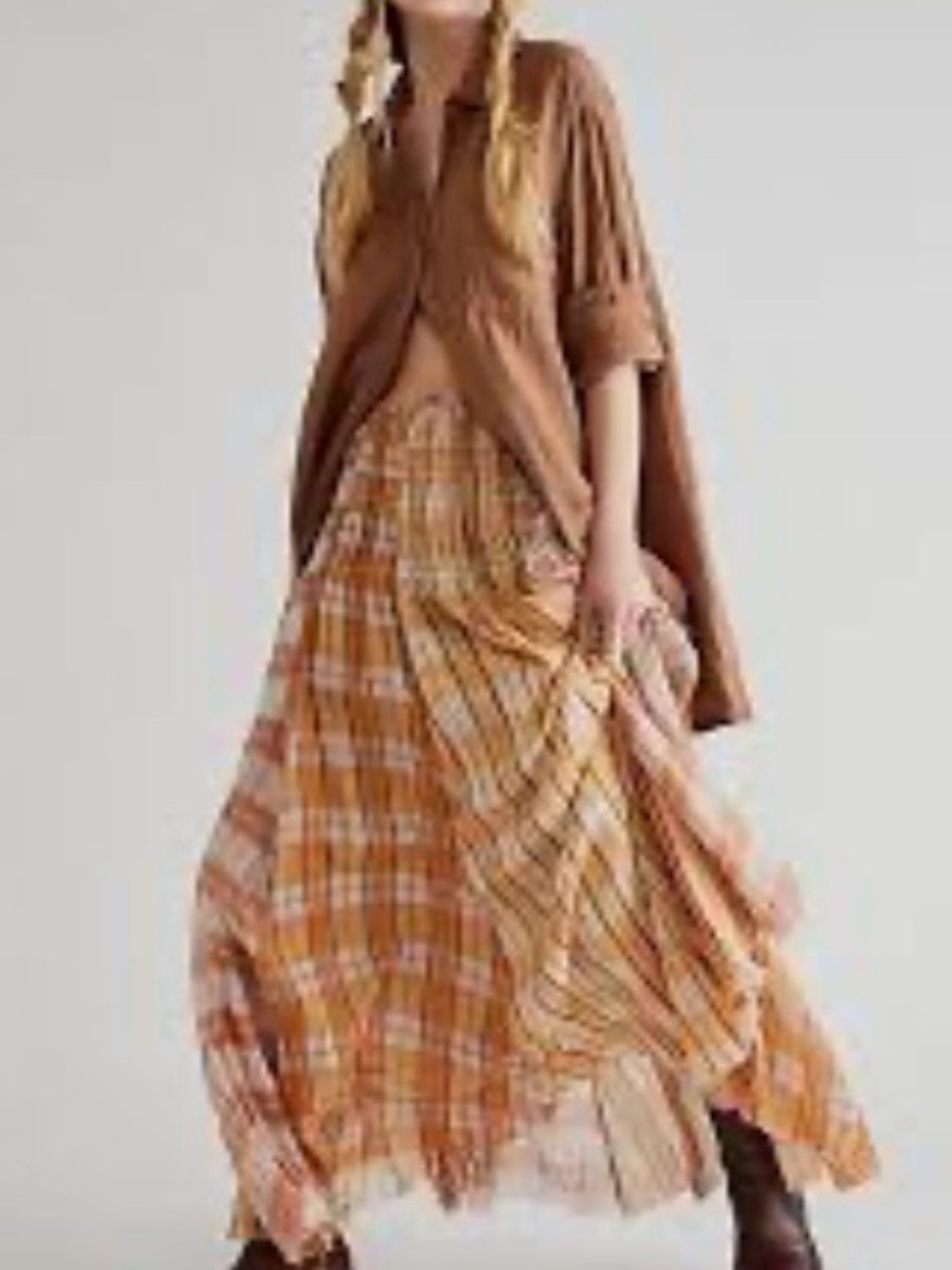 Philosophy Bohemian Patchwork Plaid Maxi Skirt Size L Cottagecore Prairie